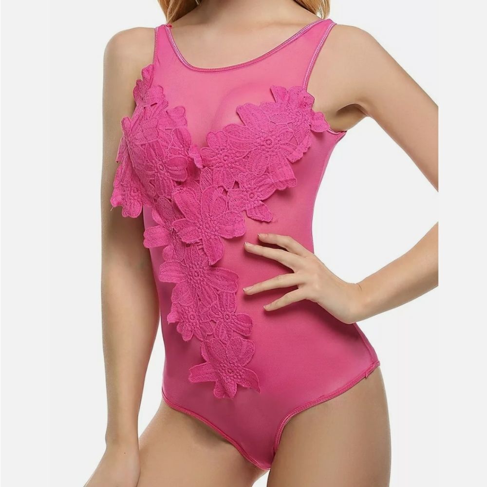 Sexy Lingerie Women Lace Floral One-Piece Mesh Babydoll Sleepwear Badysuit